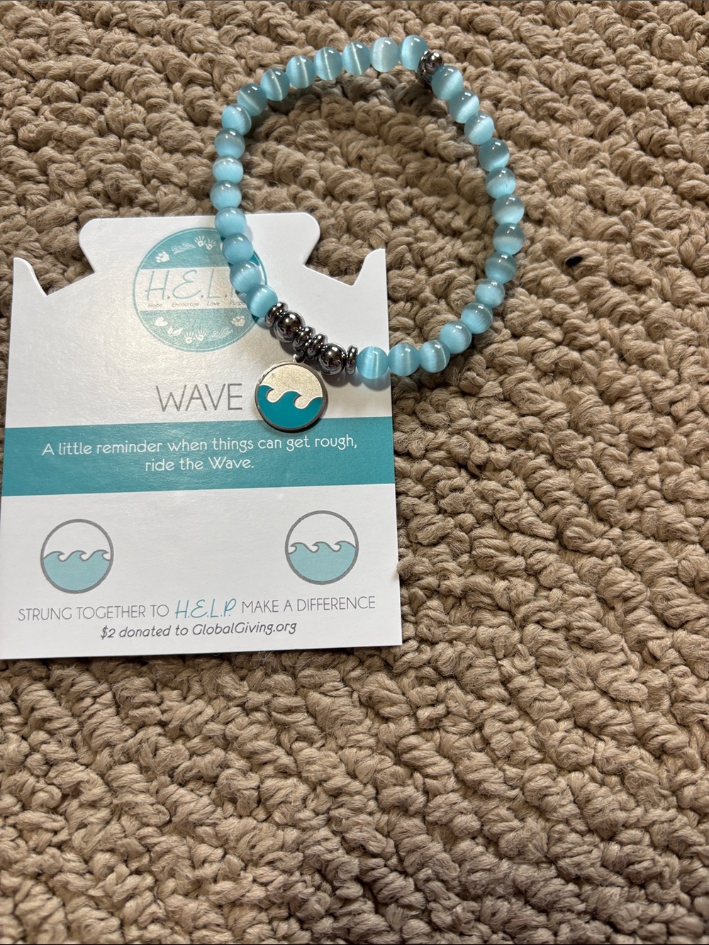 Wave Aqua Beaded Stretch Bracelet with Silver Accents